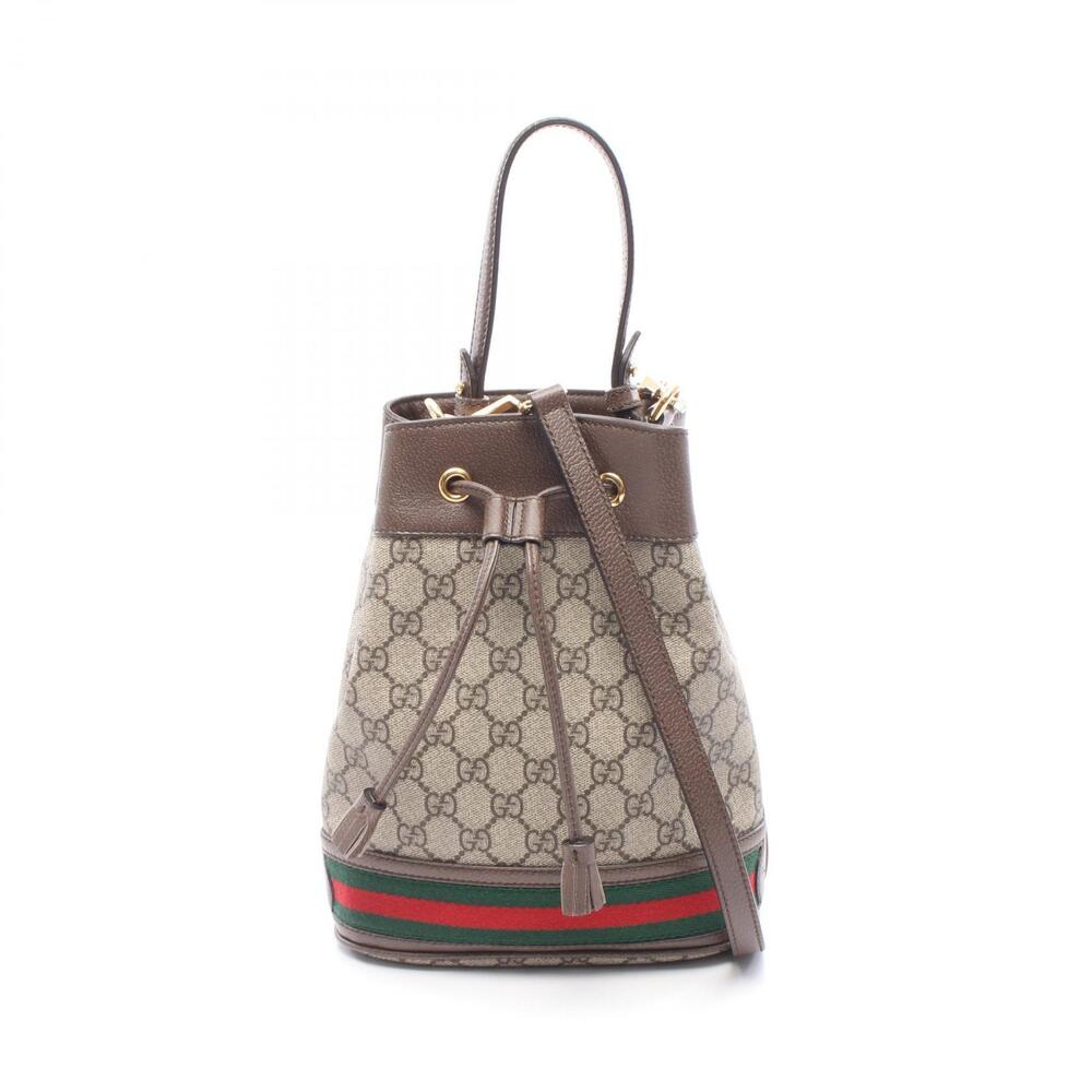 Gucci Ophidia GG Supreme Bucket Drawstring Handbag Canvas Leather Beige Brown